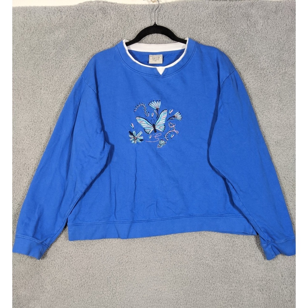Vtg Gold Coast Sweatshirt Womens 2XL Blue Cotton Embroidered Butterfly Y2K 90s